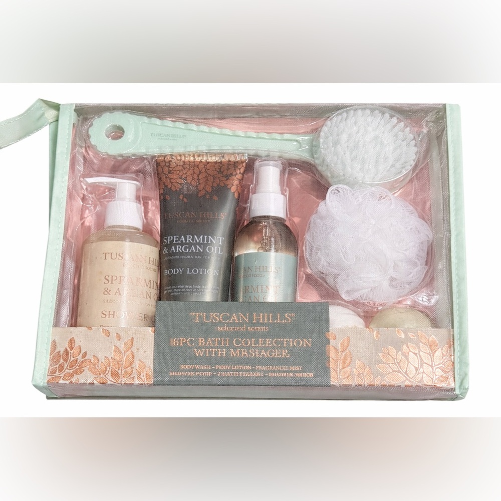 Tuscan Hills Spearmint & Argan Oil Bath Collection - Mint Green 
8 pc.